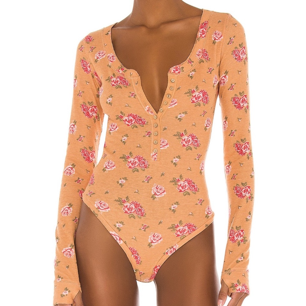 Free People Dylan Thermal Long Sleeve Henley Bodysuit